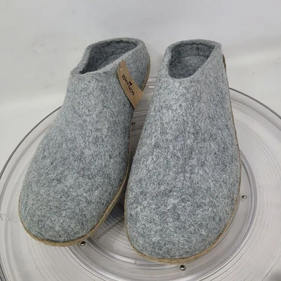 Glerups Wool Clog Slippers Adult Size 46 US Mens 12 Open Heel Grey, Suede Sole
