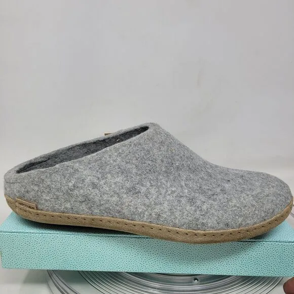 Glerups Wool Clog Slippers Adult Size 46 US Mens 12 Open Heel Grey, Suede Sole