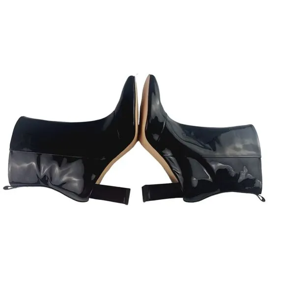 Good American Black Patent Leather Boots‎ Size 9.5 Square Toe GA165P-E