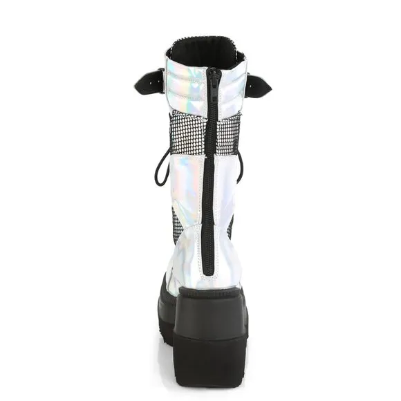 Goth Wedge Platform Hologram Lace Up Calf Boots