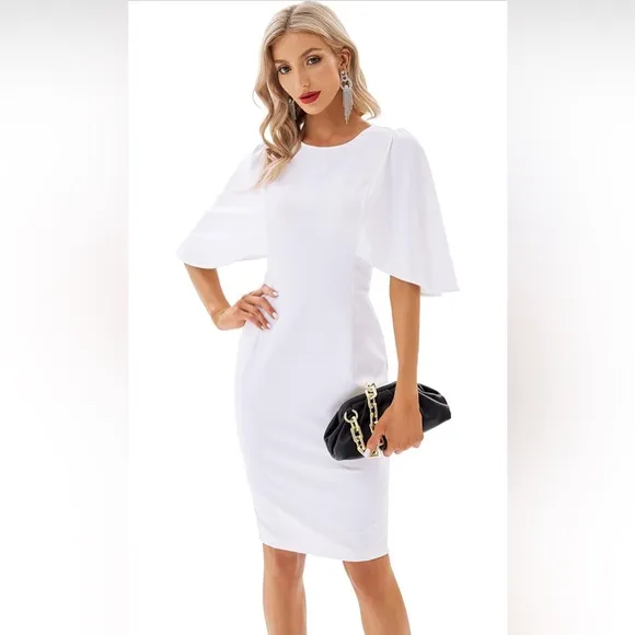 GRACE KARIN Women 3/4 Ruffle Sleeve Slim Fit Business Pencil Dress