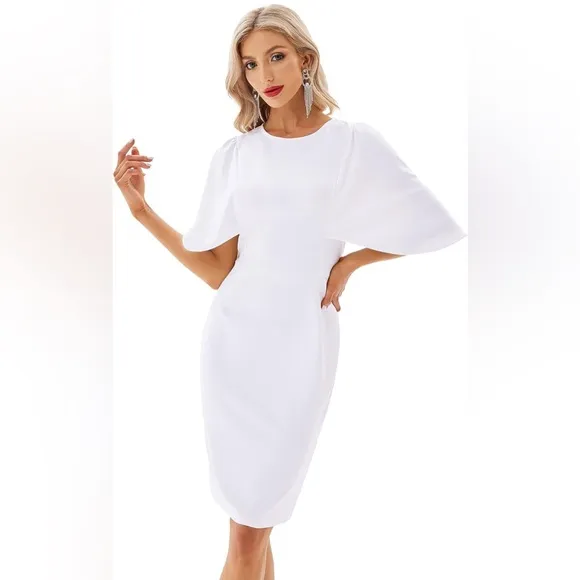 GRACE KARIN Women 3/4 Ruffle Sleeve Slim Fit Business Pencil Dress