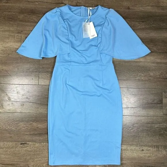 Grace Karin Women’s Size Medium Slim Fit Ruffle Sleeve Pencil Dress Blue NWT