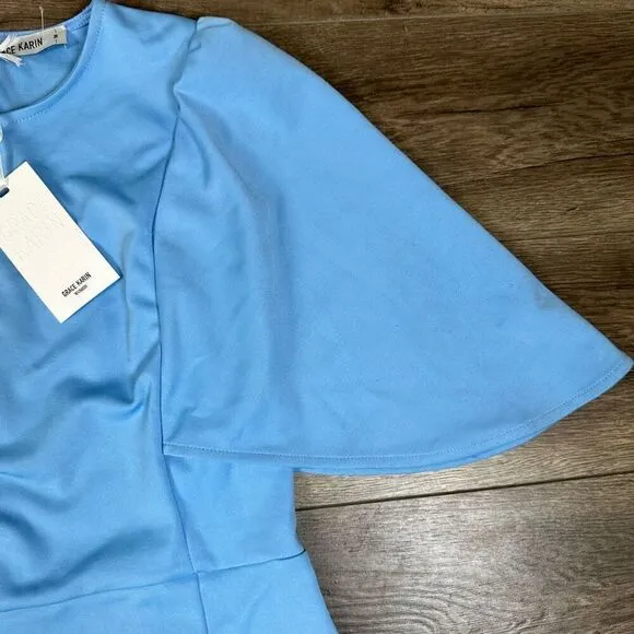 Grace Karin Women’s Size Medium Slim Fit Ruffle Sleeve Pencil Dress Blue NWT