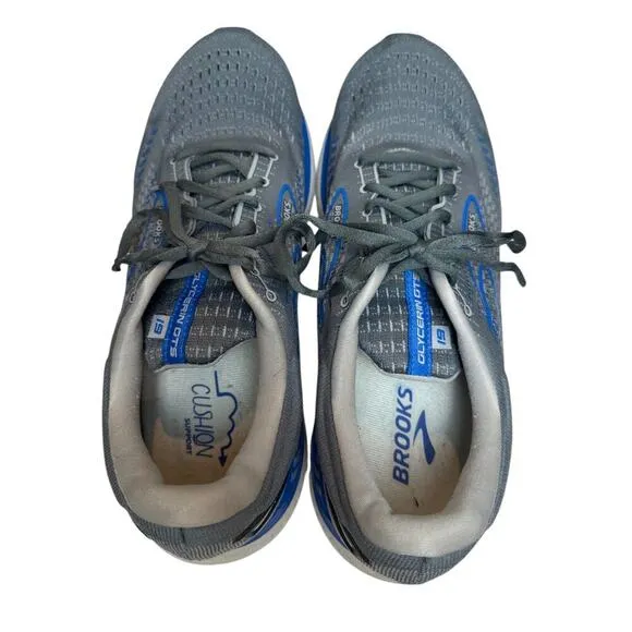 Gray/Blue Brooks Men Wide Glycerin GTS 19 Running Shoes-Size US 13/EU 47.5