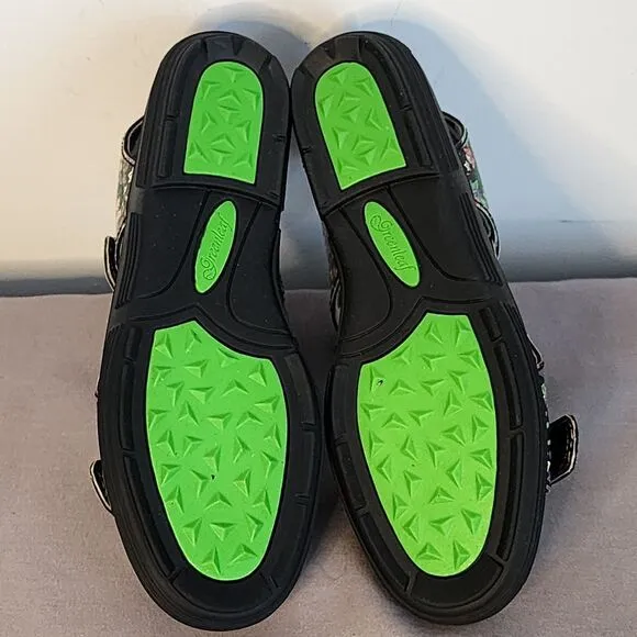 GreenLeaf Spikeless Golf Sandal Floral Leather Print Velcro Closure Sz 7 US 7M