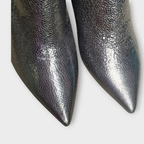 Grigiarancio Metallic Leather Pointed Toe Stiletto Booties Black 39