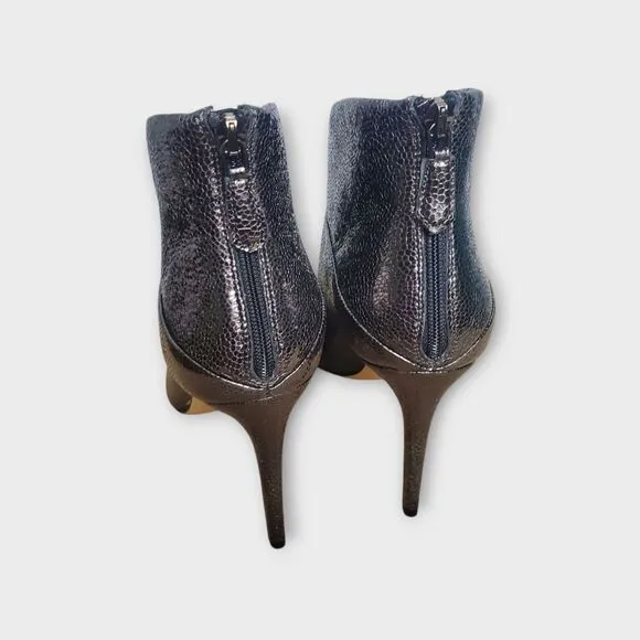 Grigiarancio Metallic Leather Pointed Toe Stiletto Booties Black 39