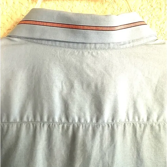 Gucci Blue Cotton Vintage Logo Web Stripe Brodered Collar Slim Fit Dress Shirt