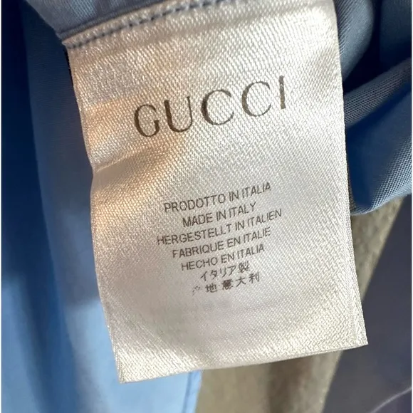 Gucci Blue Cotton Vintage Logo Web Stripe Brodered Collar Slim Fit Dress Shirt