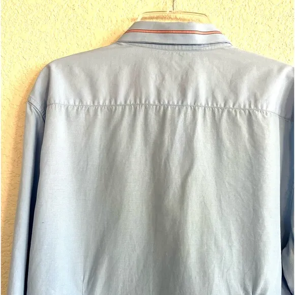Gucci Blue Cotton Vintage Logo Web Stripe Brodered Collar Slim Fit Dress Shirt