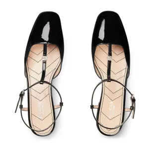 Gucci Double G black leather patent-finish ballerinas shoes 38.5
