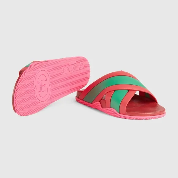 Gucci Red Green Criss Cross Slides shoes