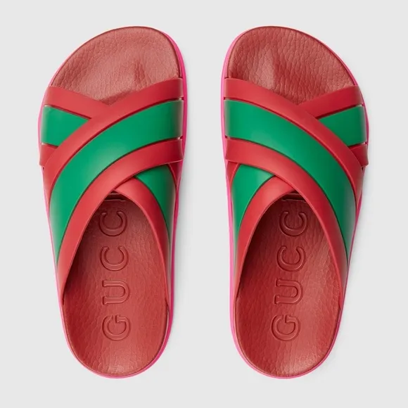 Gucci Red Green Criss Cross Slides shoes