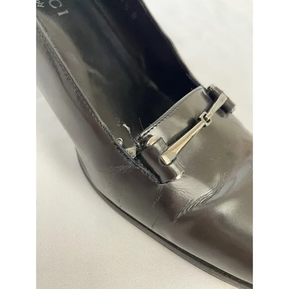 Gucci Shoes Vintage Moccasins Flat Black Patent Leather 7.5