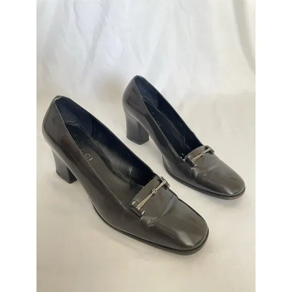 Gucci Shoes Vintage Moccasins Flat Black Patent Leather 7.5