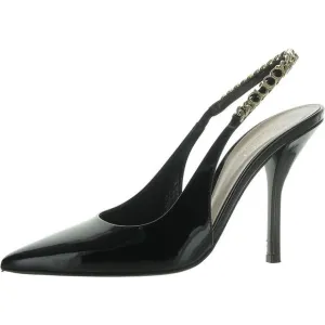 Gucci Womens Black Patent Leather Pointed Toe Slingback Heels Shoes Used
