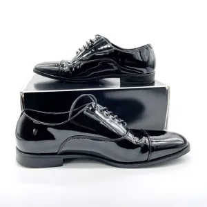 Guess Dress Shoes Men’s 13M Oxford Haven Glossy Patent Black Cap Square Toe Lace