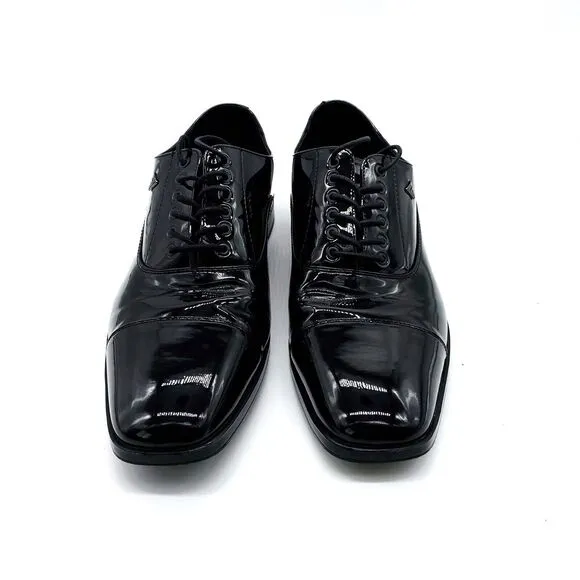 Guess Dress Shoes Men’s 13M Oxford Haven Glossy Patent Black Cap Square Toe Lace