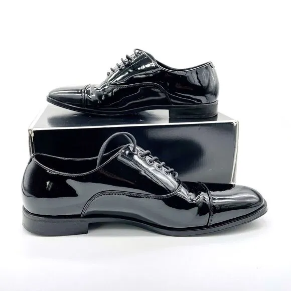 Guess Dress Shoes Men’s 13M Oxford Haven Glossy Patent Black Cap Square Toe Lace