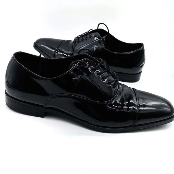 Guess Dress Shoes Men’s 13M Oxford Haven Glossy Patent Black Cap Square Toe Lace