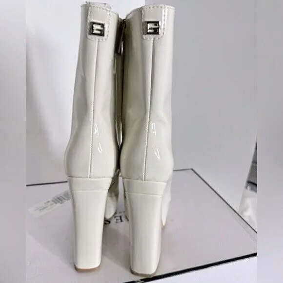 Guess Womens Byra Ivory Patent Square Toe Block Heel Mid-Calf Boots Shoes 10