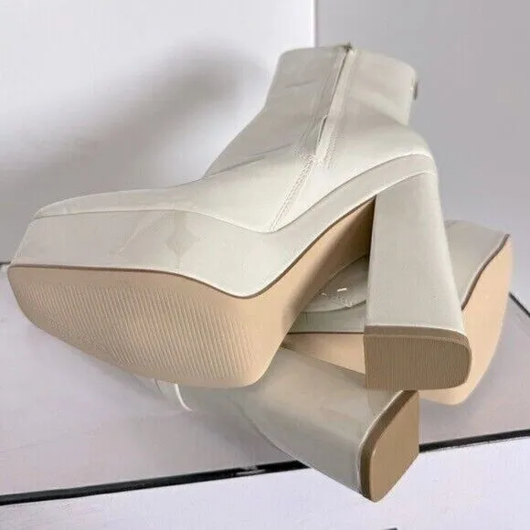 Guess Womens Byra Ivory Patent Square Toe Block Heel Mid-Calf Boots Shoes 10