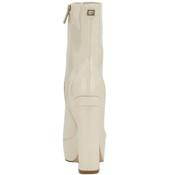Guess Womens Byra Ivory Patent Square Toe Block Heel Mid-Calf Boots Shoes 10