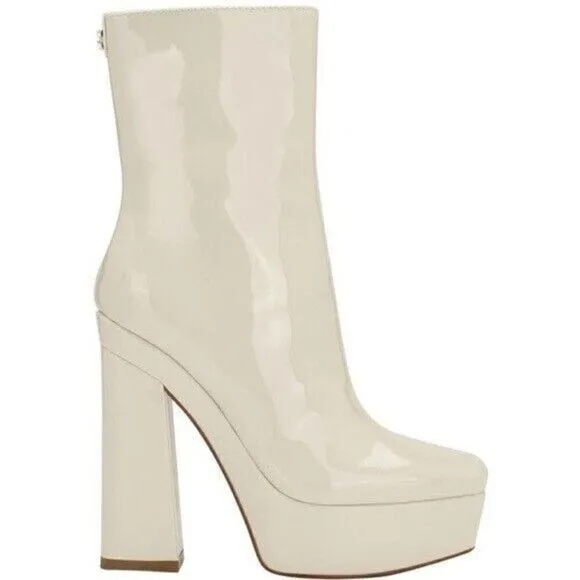 Guess Womens Byra Ivory Patent Square Toe Block Heel Mid-Calf Boots Shoes 10