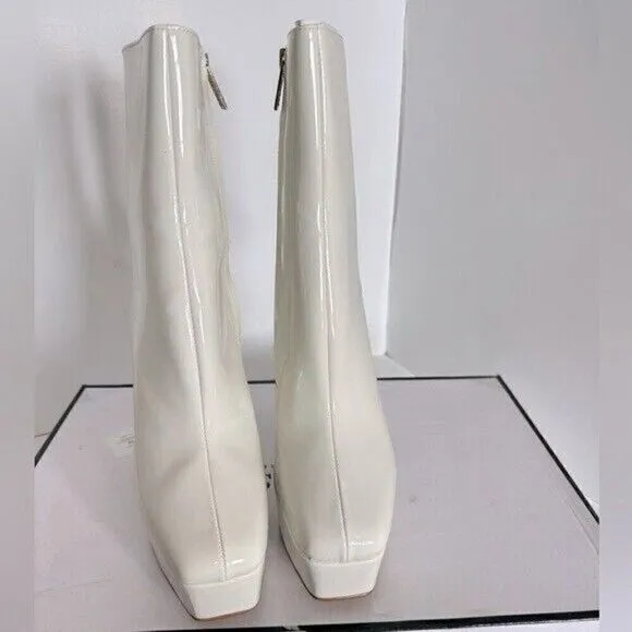 Guess Womens Byra Ivory Patent Square Toe Block Heel Mid-Calf Boots Shoes 10
