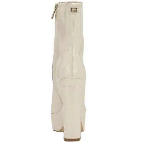 Guess Womens Byra Ivory Patent Square Toe Block Heel Mid-Calf Boots Shoes 10