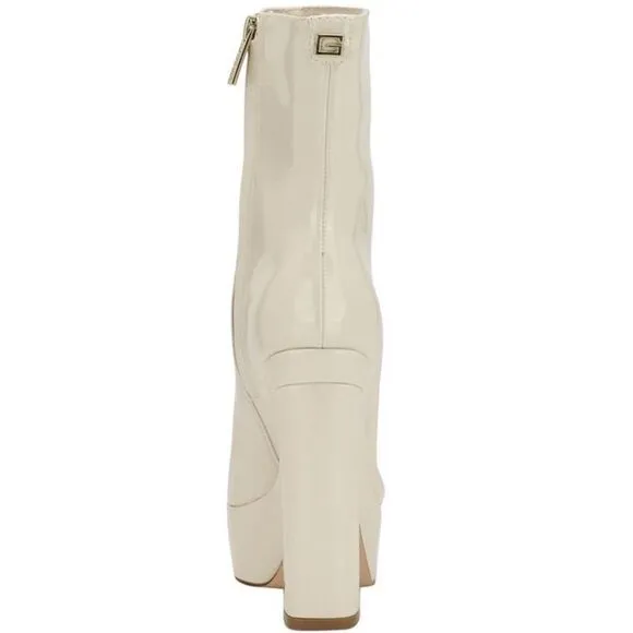 Guess Womens Byra Ivory Patent Square Toe Block Heel Mid-Calf Boots Shoes 5.5