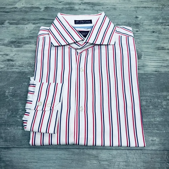 Hackett London White w/ Red &amp; Blue Stripe Slim Shirt 16 34/35