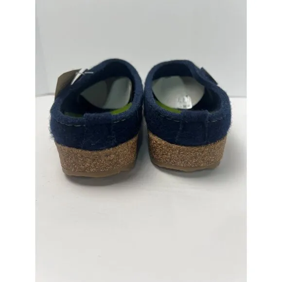 Haflinger Chloe Captains Blue Wool Felt Womens Slippers Size 39 With Cork Sole