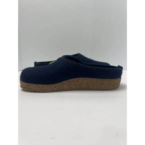 Haflinger Chloe Captains Blue Wool Felt Womens Slippers Size 39 With Cork Sole