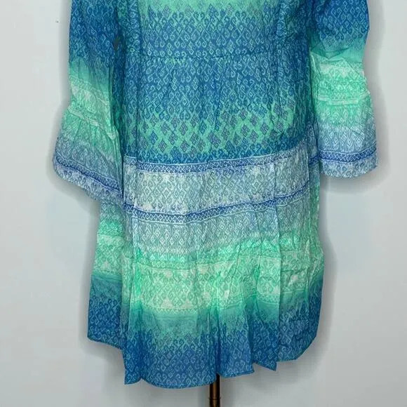 Hale Bob Womens Marin Voile Green Blue Dress 100% Cotton Size Medium