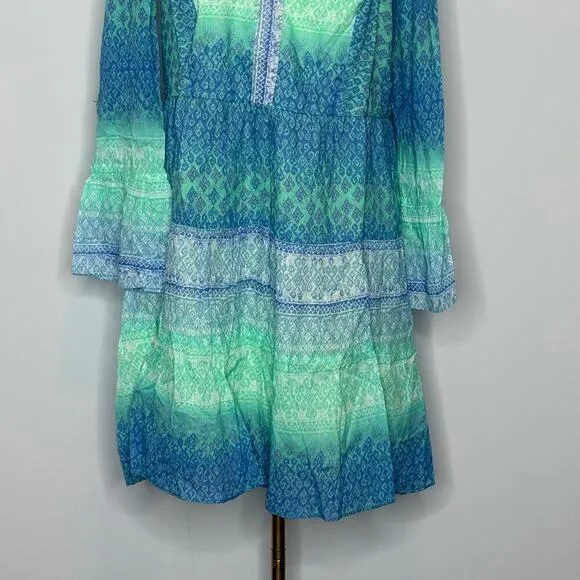 Hale Bob Womens Marin Voile Green Blue Dress 100% Cotton Size Medium