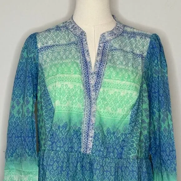 Hale Bob Womens Marin Voile Green Blue Dress 100% Cotton Size Medium