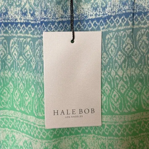 Hale Bob Womens Marin Voile Green Blue Dress 100% Cotton Size Medium