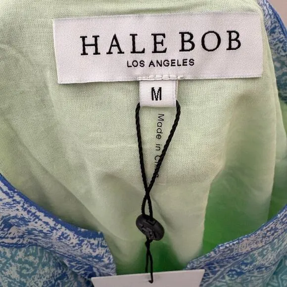 Hale Bob Womens Marin Voile Green Blue Dress 100% Cotton Size Medium