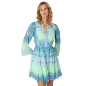 Hale Bob Womens Marin Voile Green Blue Dress 100% Cotton Size Medium