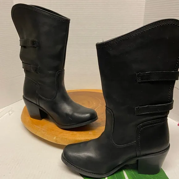 Harley Davidson Leather Mid Calf Heeled Boots