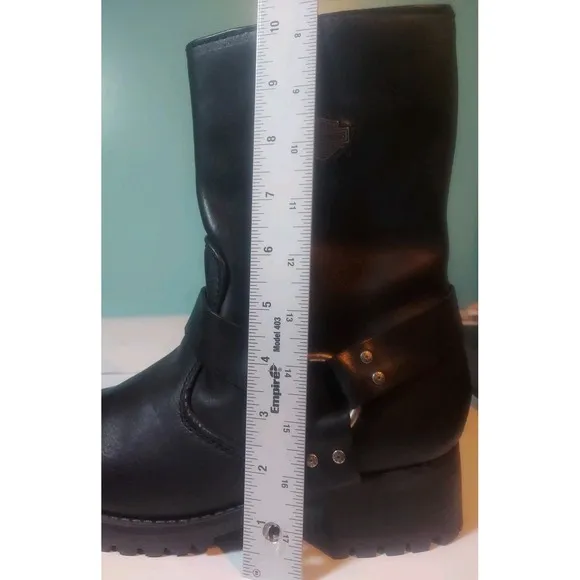 Harley-Davidson Scout Harness Riding Boots Men 9 Black Side Zip 10&quot; Tall Biker