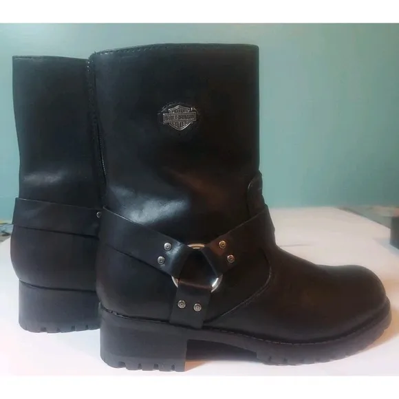Harley-Davidson Scout Harness Riding Boots Men 9 Black Side Zip 10&quot; Tall Biker