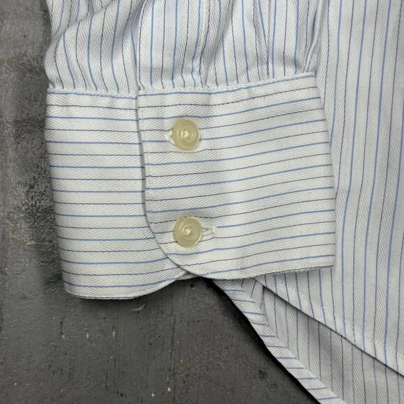 Harry Rosen Bespoke Dress Shirt Striped White Sartoria 42 Large Slim Fit