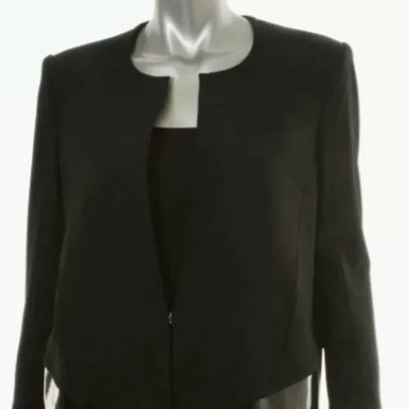 HELMUT LANG $995 Black Mixed Textile Blazer Jacket 4 patent leather wool
