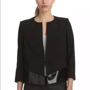 HELMUT LANG $995 Black Mixed Textile Blazer Jacket 4 patent leather wool
