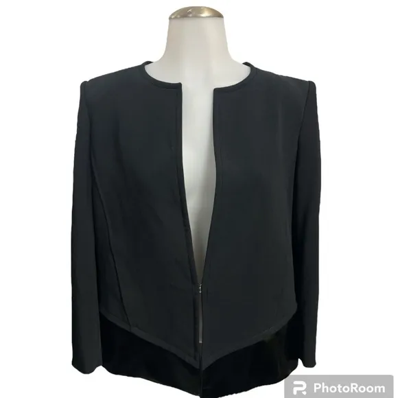 Helmut Lang Black Angora Blend Faux Patent Leather Trim Blazer Size: 8