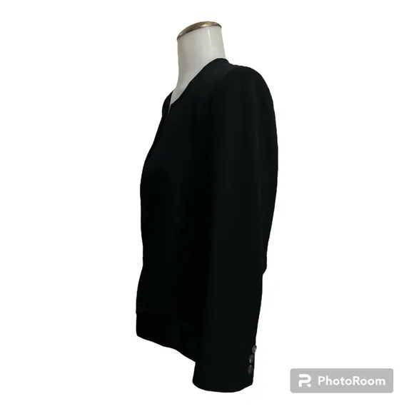 Helmut Lang Black Angora Blend Faux Patent Leather Trim Blazer Size: 8