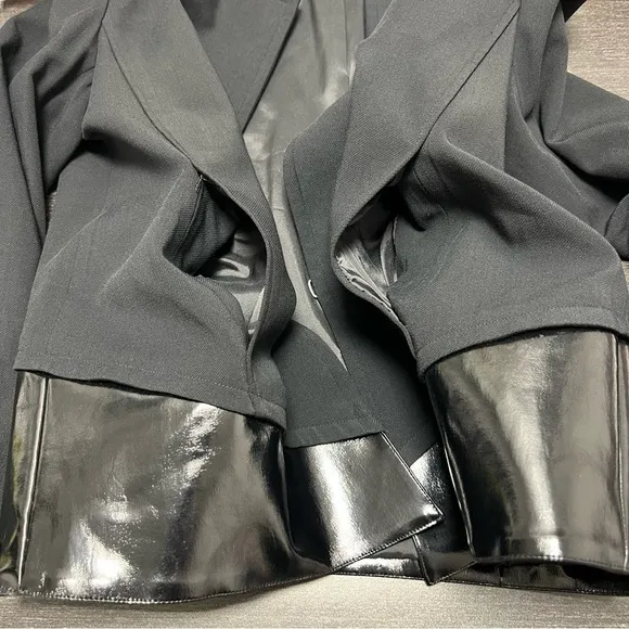 Helmut Lang Black Angora Blend Faux Patent Leather Trim Blazer Size: 8